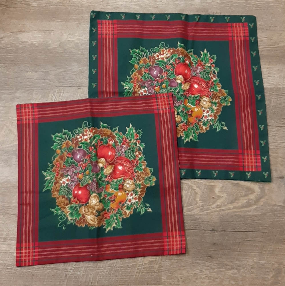 Vintage Christmas Cushion Pillow Covers Handmade Seasonal Fruits Nuts & Holly